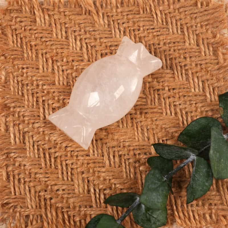 Clear Quartz Candy Figurine carved from natural crystal, polished for energy healing