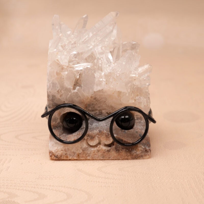 Clear Quartz Cluster hedgehog figurine on white background