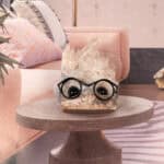 Clear Quartz hedgehog figurine displayed on a wooden surface with natural light