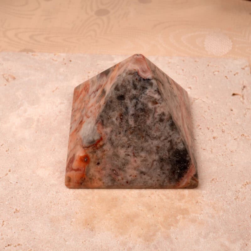 Natural Crazy Agate Pyramid Decoration with vibrant patterns and colors, adding an elegant touch to home or office spaces.