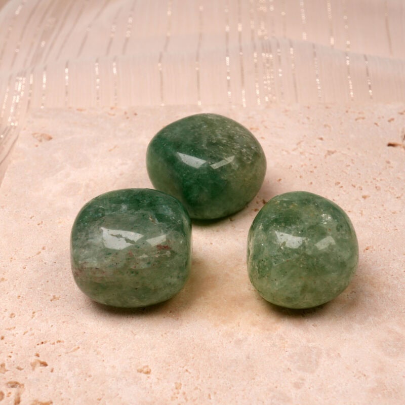 Green Strawberry Quartz Tumbled Stone polished for calm energy