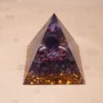 Purple lotus resin pyramid with amethyst and clear quartz for spiritual healing