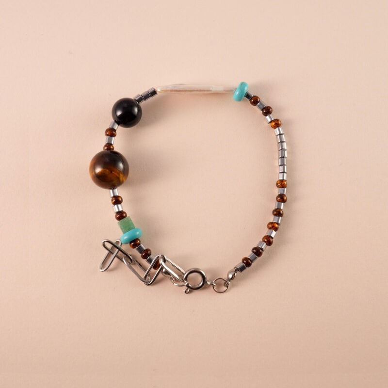 Tiger Eye and Turquoise Adjustable Gemstone Bracelet for Strength and Healing