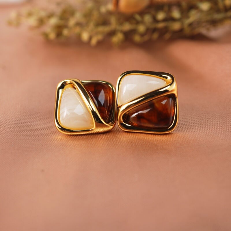 Tiger Eye and White Agate stud earrings