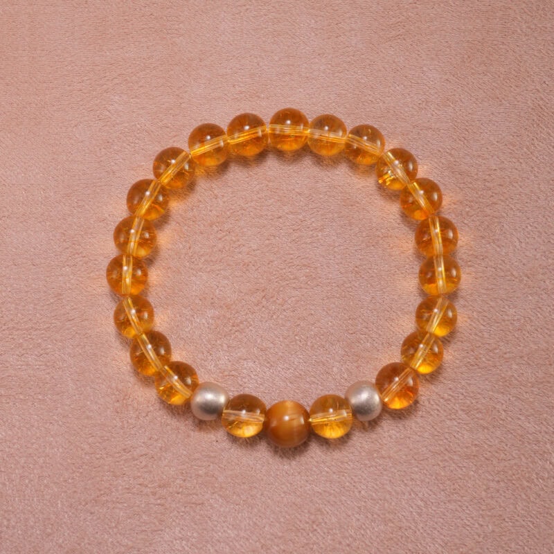 Yellow Azeztulite and Tiger Eye wealth bracelet with grounding energy – 8mm beads