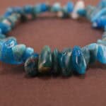 Close-up of irregular blue apatite bracelet.