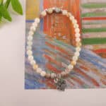 Amazonite bracelet in daylight with pastel hues.