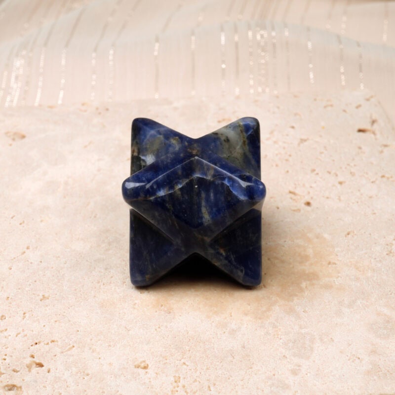 Natural Lapis Lazuli Merkaba ornament shown in full on a neutral background.