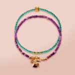 Stacked bracelets featuring purple chalcedony and turquoise as main product image.