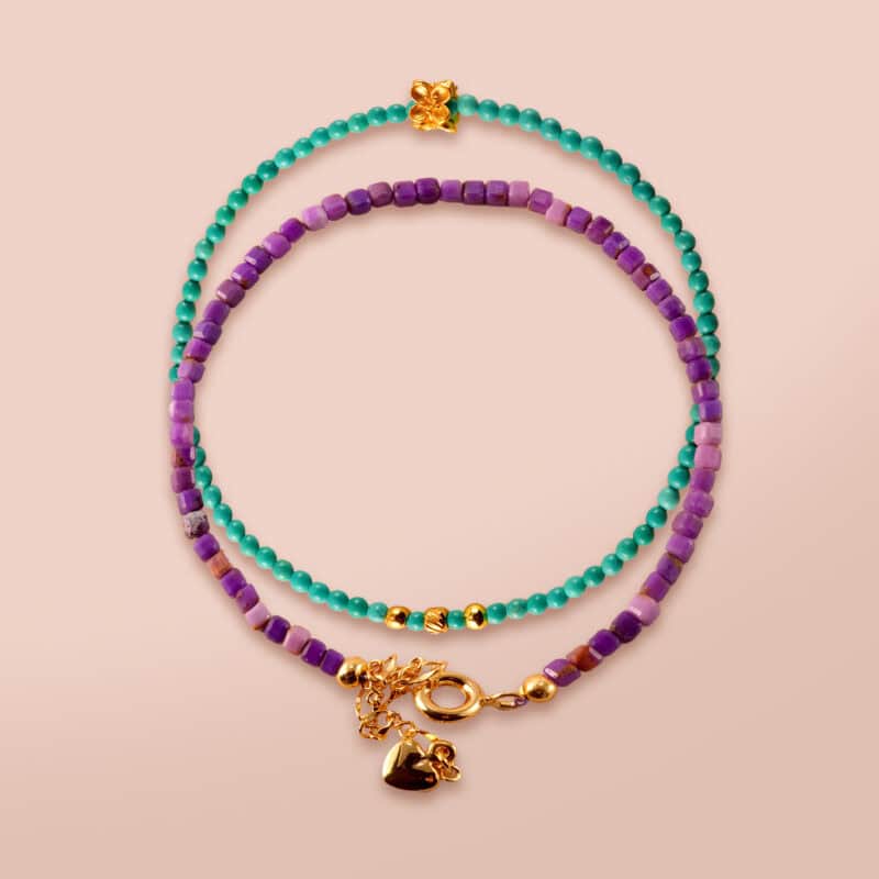 Stacked bracelets featuring purple chalcedony and turquoise as main product image.