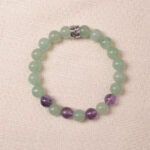 Prehnite & Amethyst Beaded Bracelet with Silver Accent