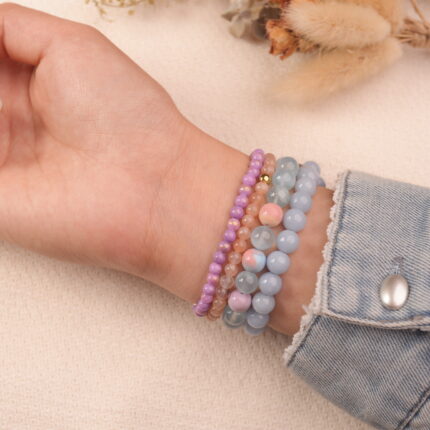 Communication intention gemstone bracelet stack on wrist