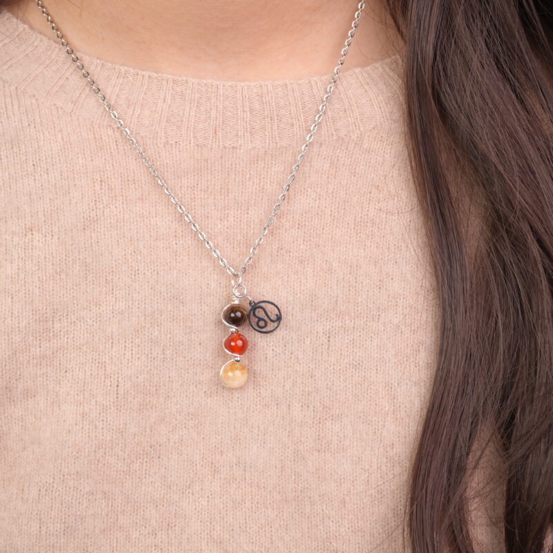 Leo zodiac necklace with tiger eye, red jasper, and citrine.