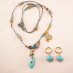 Bohemian Style Turquoise Necklace with Turquoise Earrings Set - Main Image