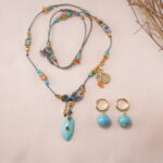 Bohemian Style Turquoise Necklace with Turquoise Earrings Set - Scene Image