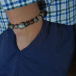 Close-up of men's wrist wearing the Landscape Stone Beaded Bracelet for strength, emotional balance, and steady energy