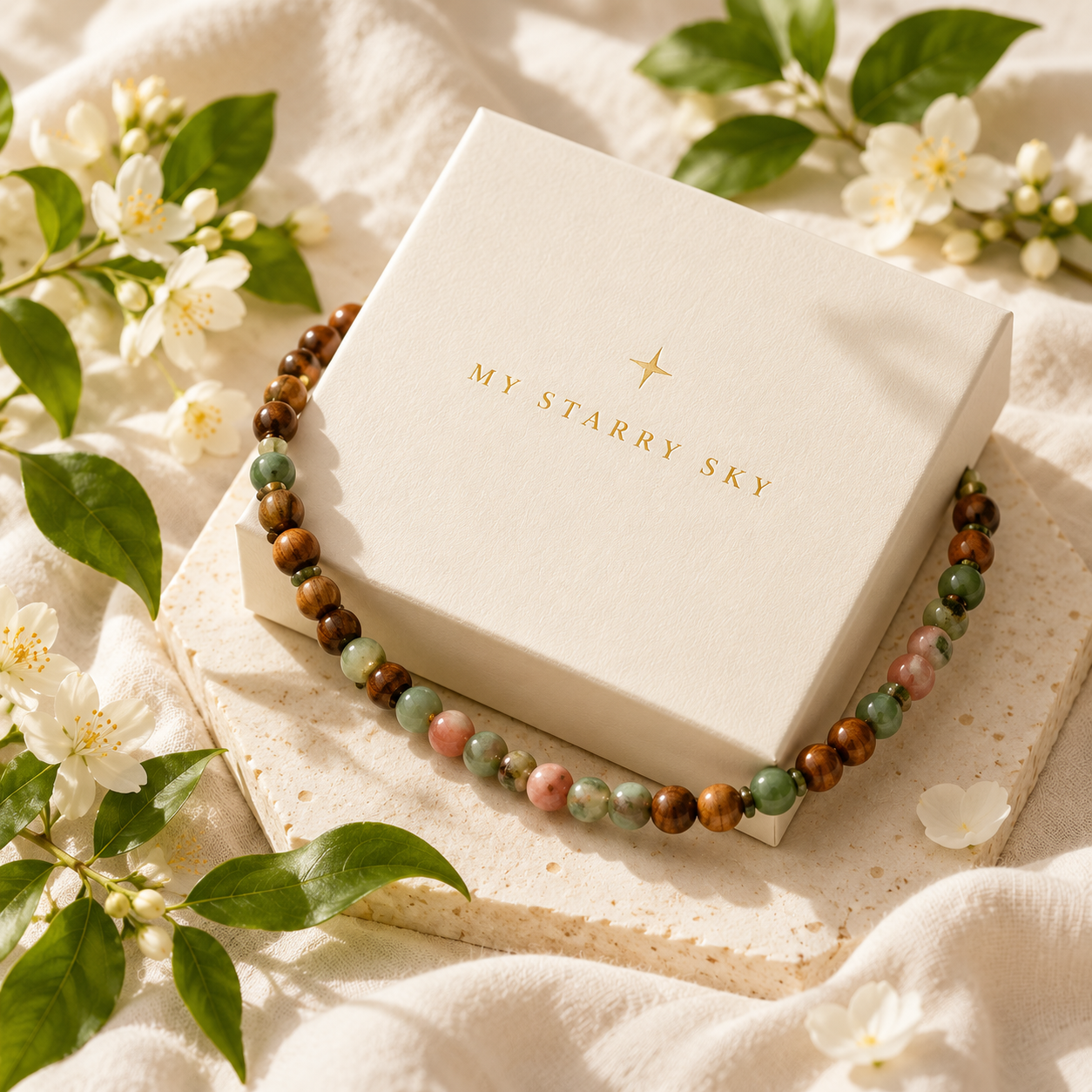 A botanical scent bracelet presented as a thoughtful gift