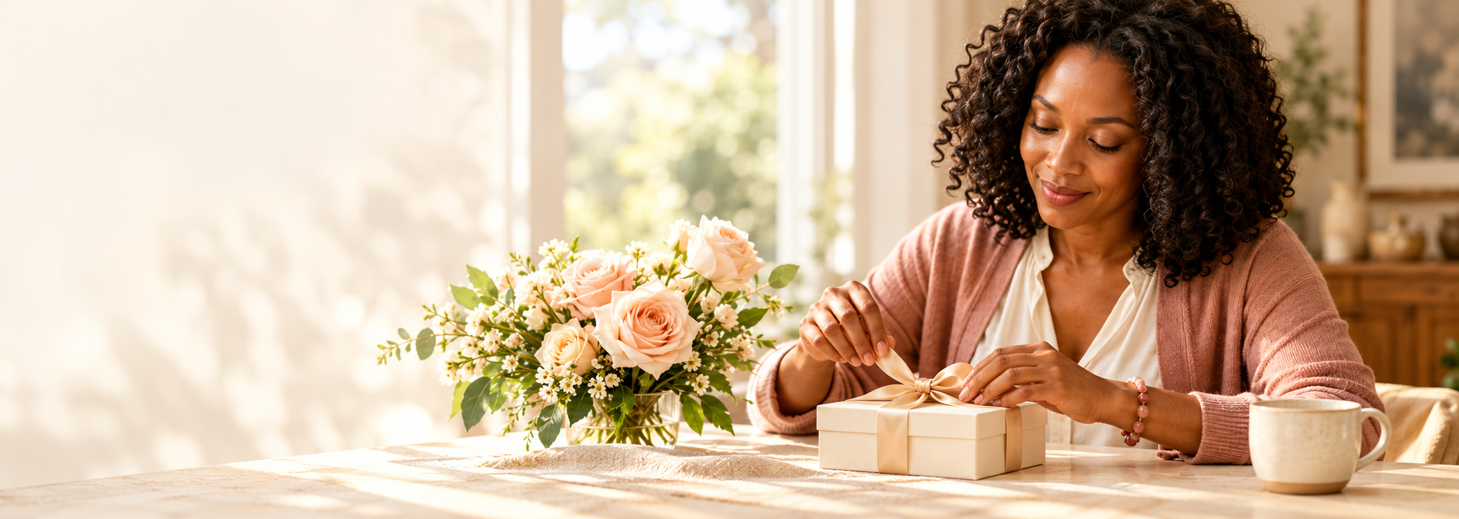 A thoughtful botanical scent gift being prepared in a warm, sunlit studio