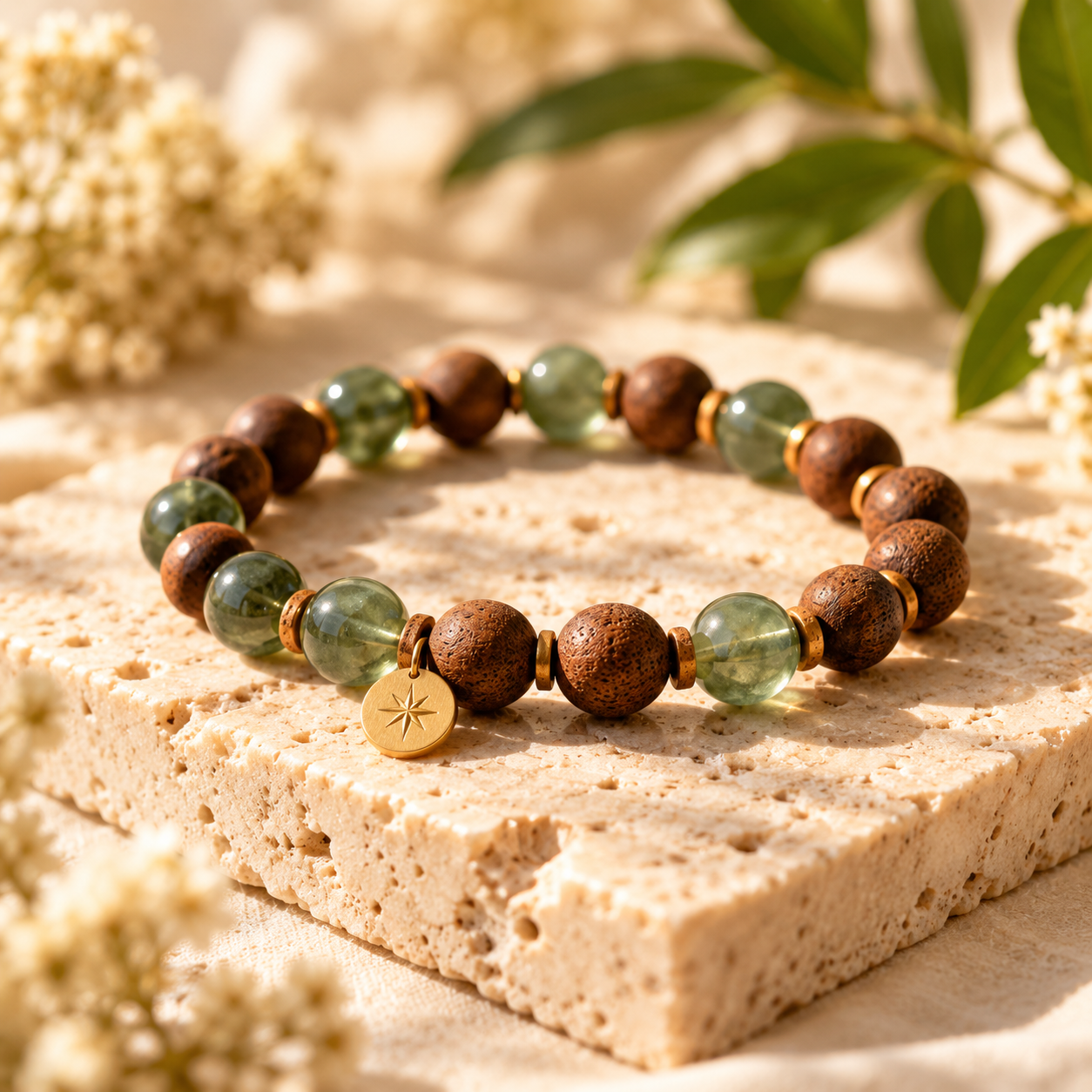 Botanical scent bracelet with natural gemstones