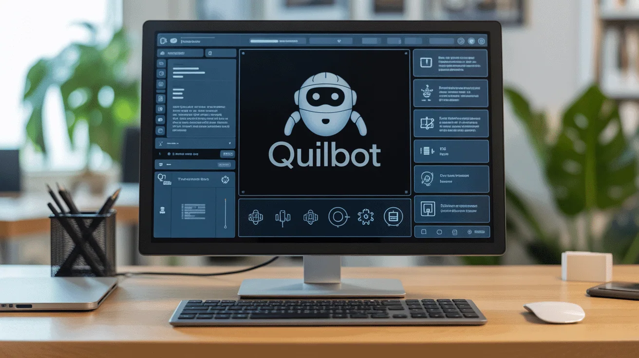 Interface écran outil quillbot rédaction IA