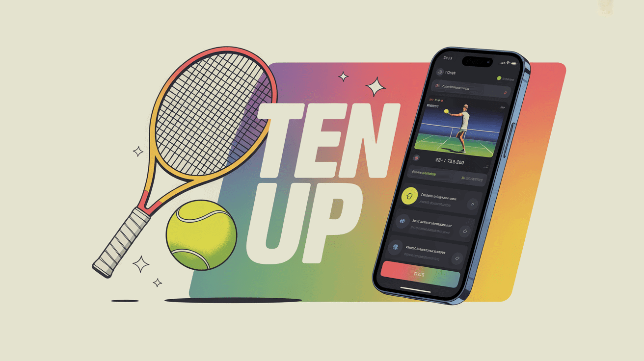 Illustration raquette tennis balle smartphone TenUp