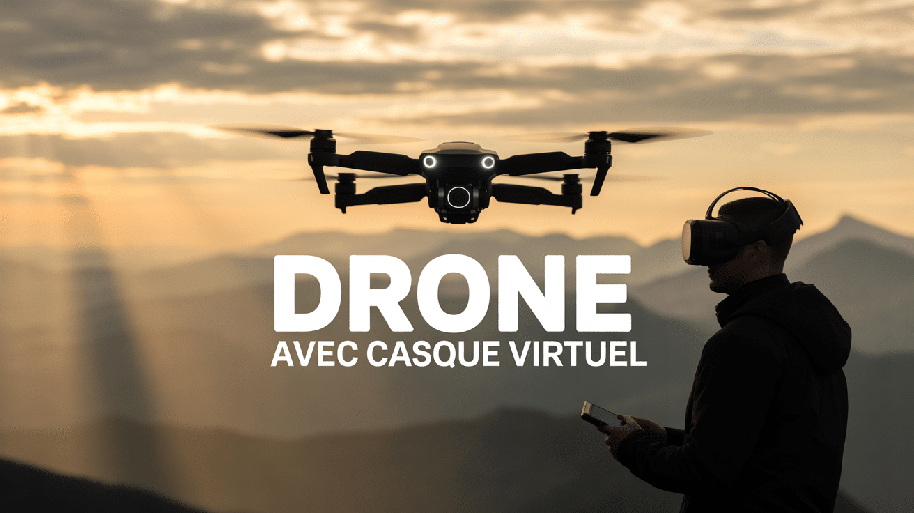 vue aérienne drone avec casque virtuel