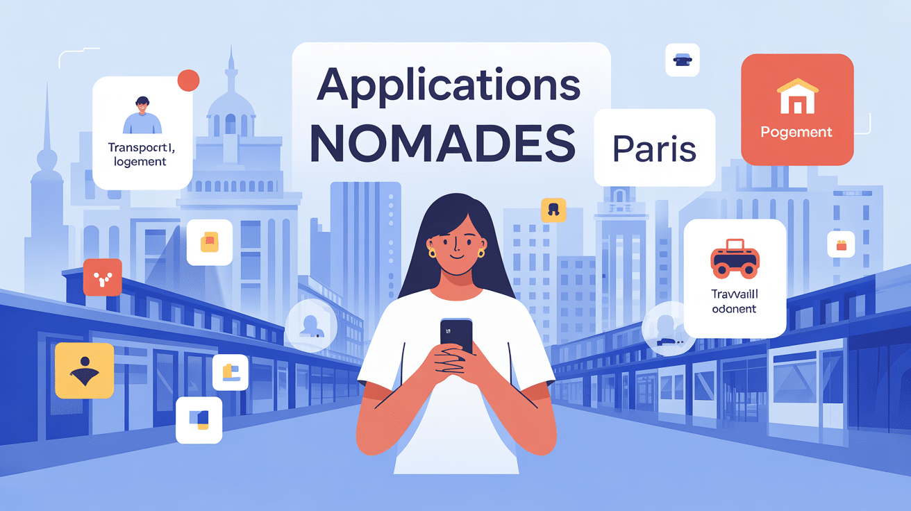 Illustration nomades apps Paris smartphone ville