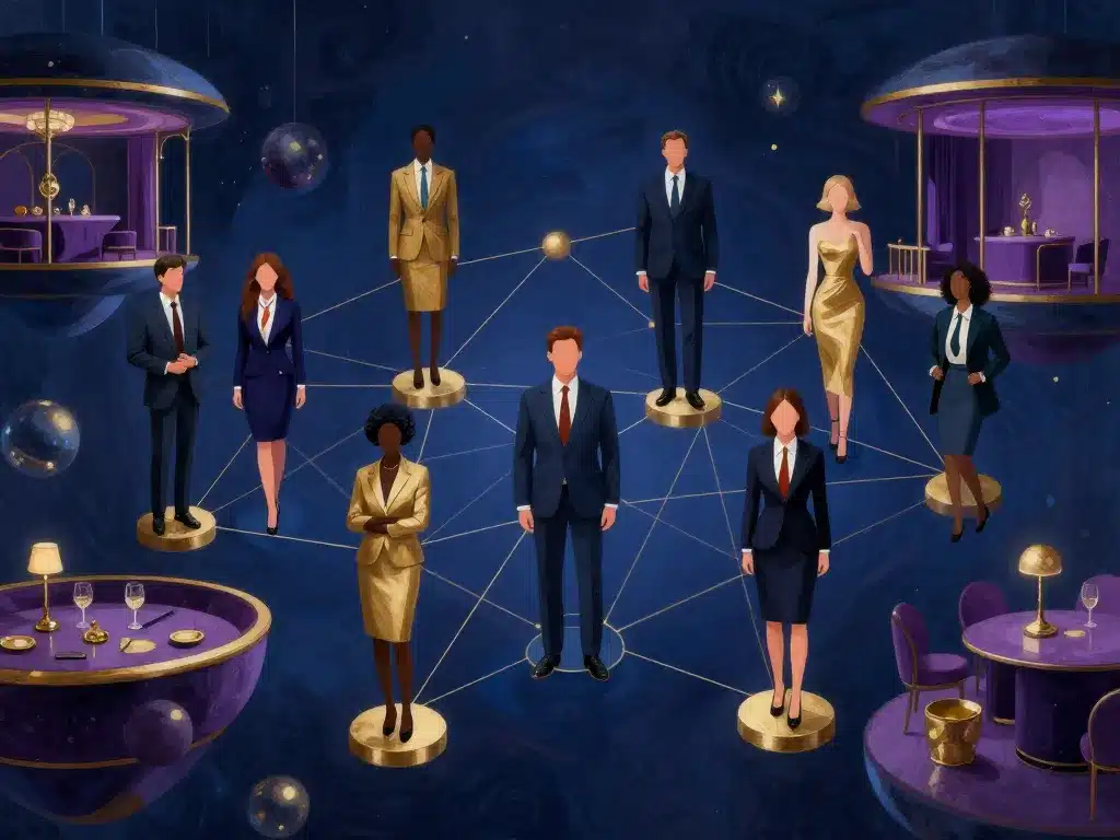 Illustration club des magnats réseaux imaginaires économiques