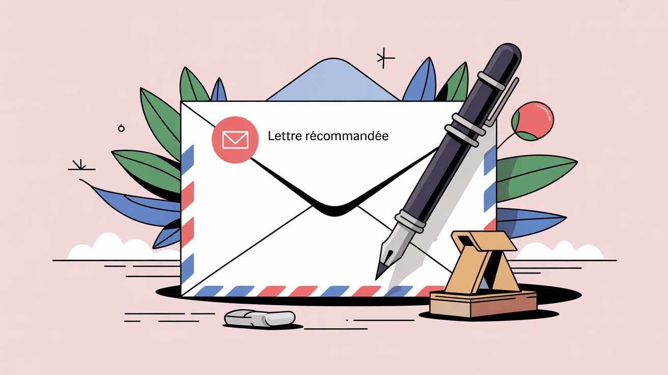 Illustration colorée exemple lettre recommandée avec enveloppe et accusé
