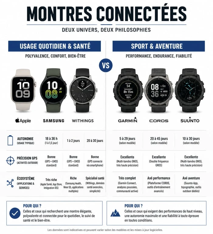 Infographie comparative des meilleures montres connectées par usage