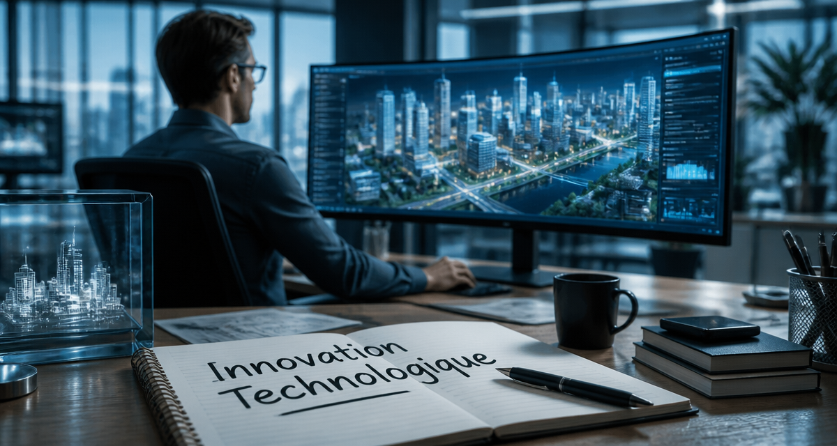 Ingénieur observant une innovation technologique sur écran