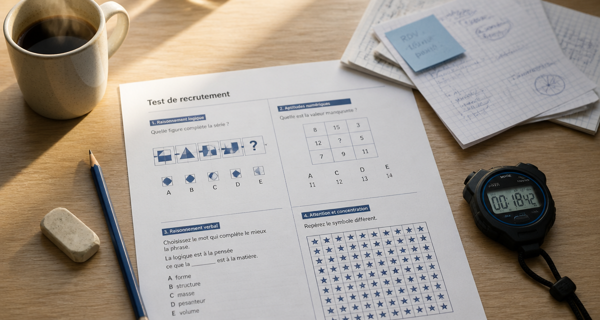 test de recrutement gratuit avec reponse sur bureau