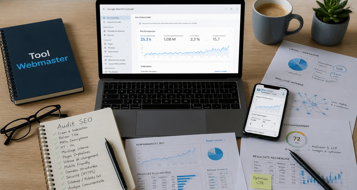 tool webmaster sur bureau avec Google Search Console et Bing Webmaster Tools