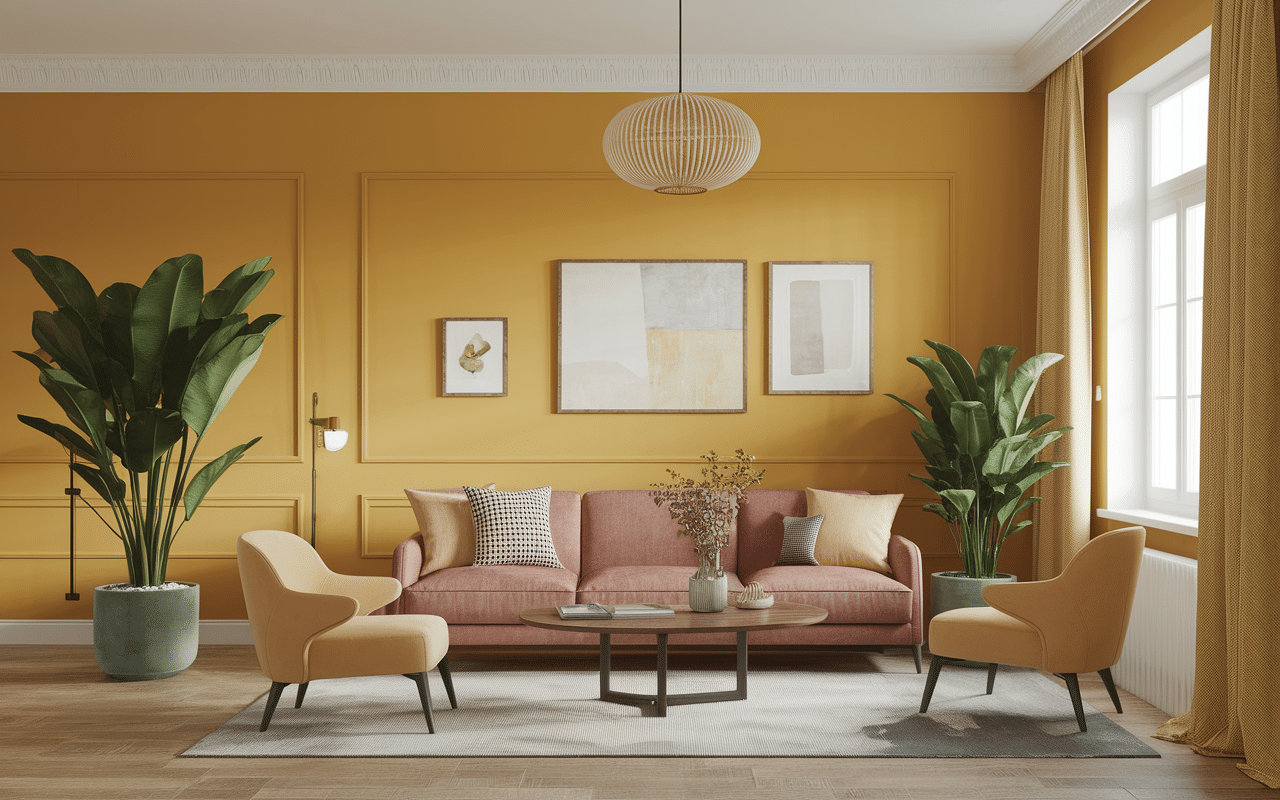 Intérieur moderne avec murs jaune pâle