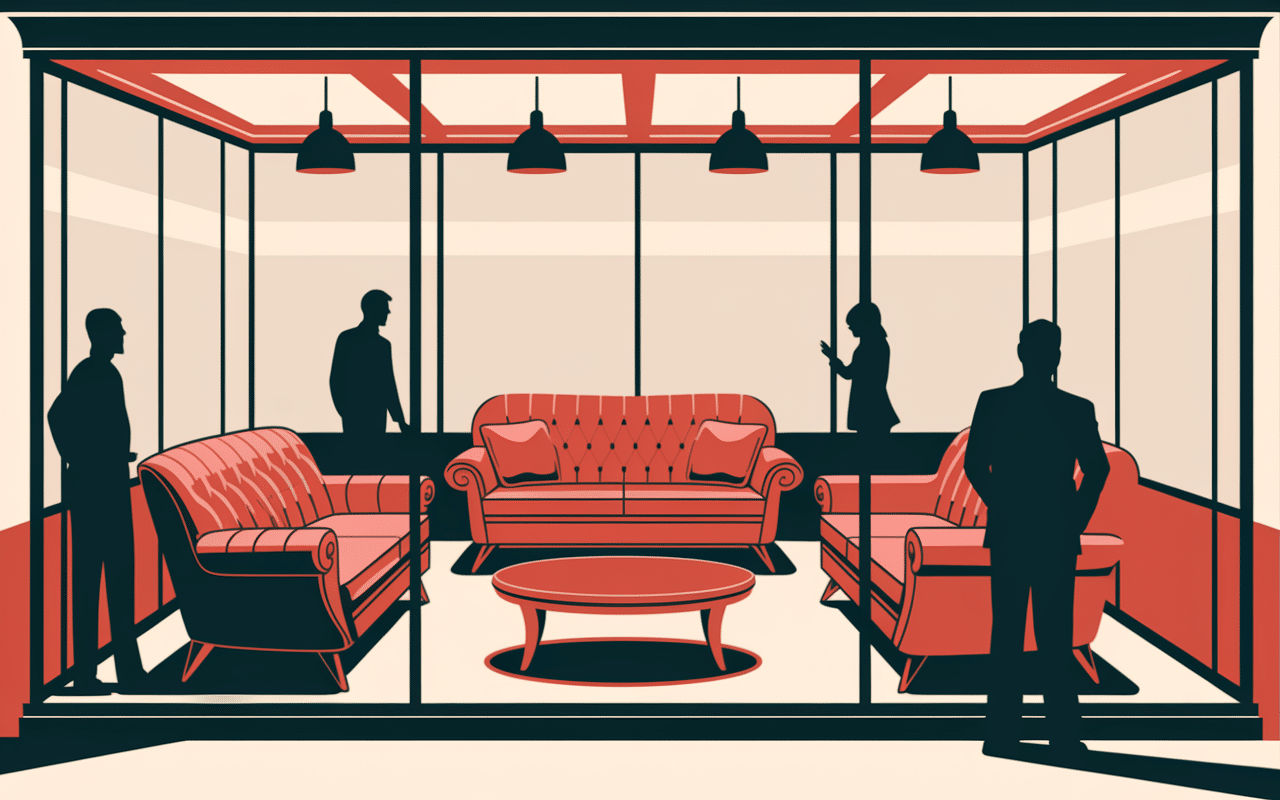 Illustration vintage d'un magasin de meubles des années 60 Maison Éthier