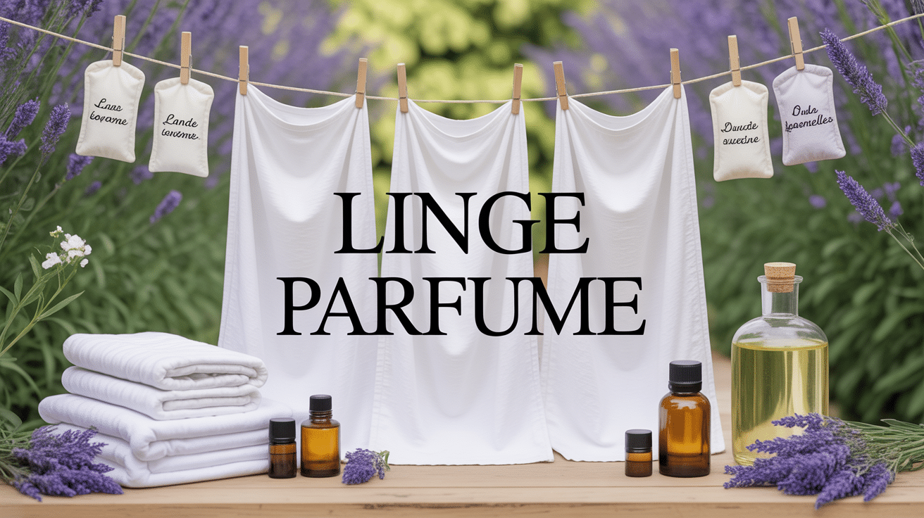 Linge blanc parfumé suspendu avec lavande et huiles