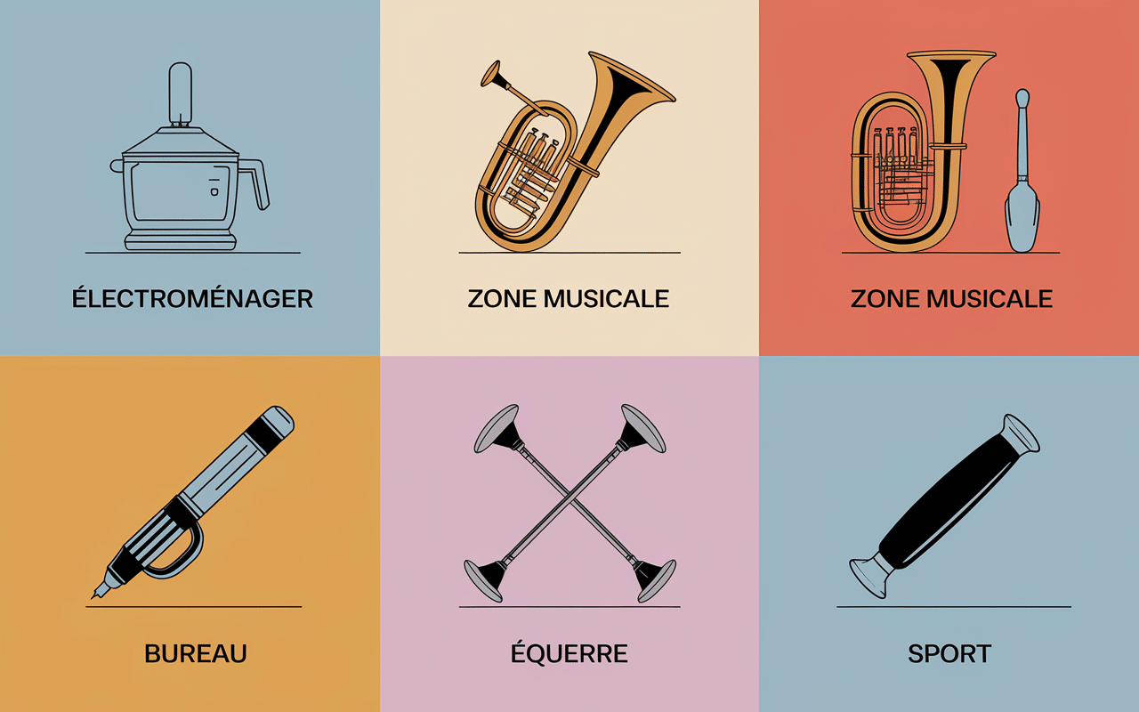 Infographie d'objets en E par catégorie