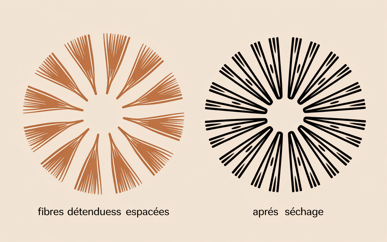 Schéma fibres textiles rétrécissement