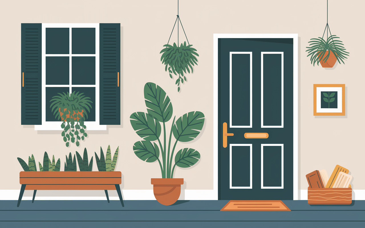 Chenille dans la maison fenêtres portes plantes