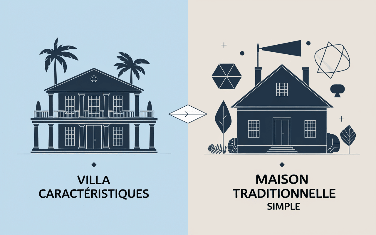 Infographie difference entre villa et maison silhouettes bâtiments