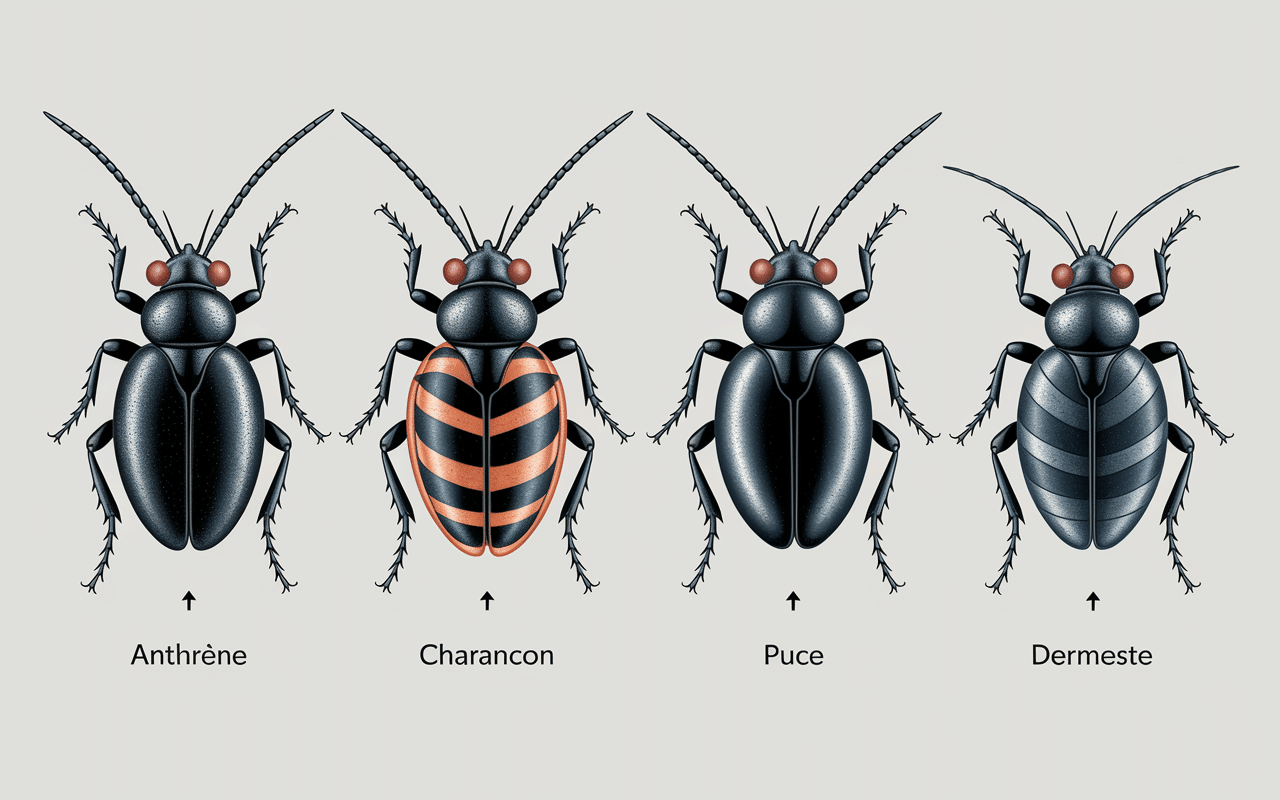 Identification lit petit insecte noir rond maison illustration