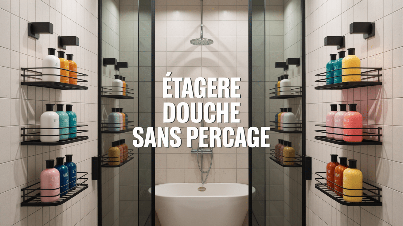 etagere douche sans percage installee dans douche moderne