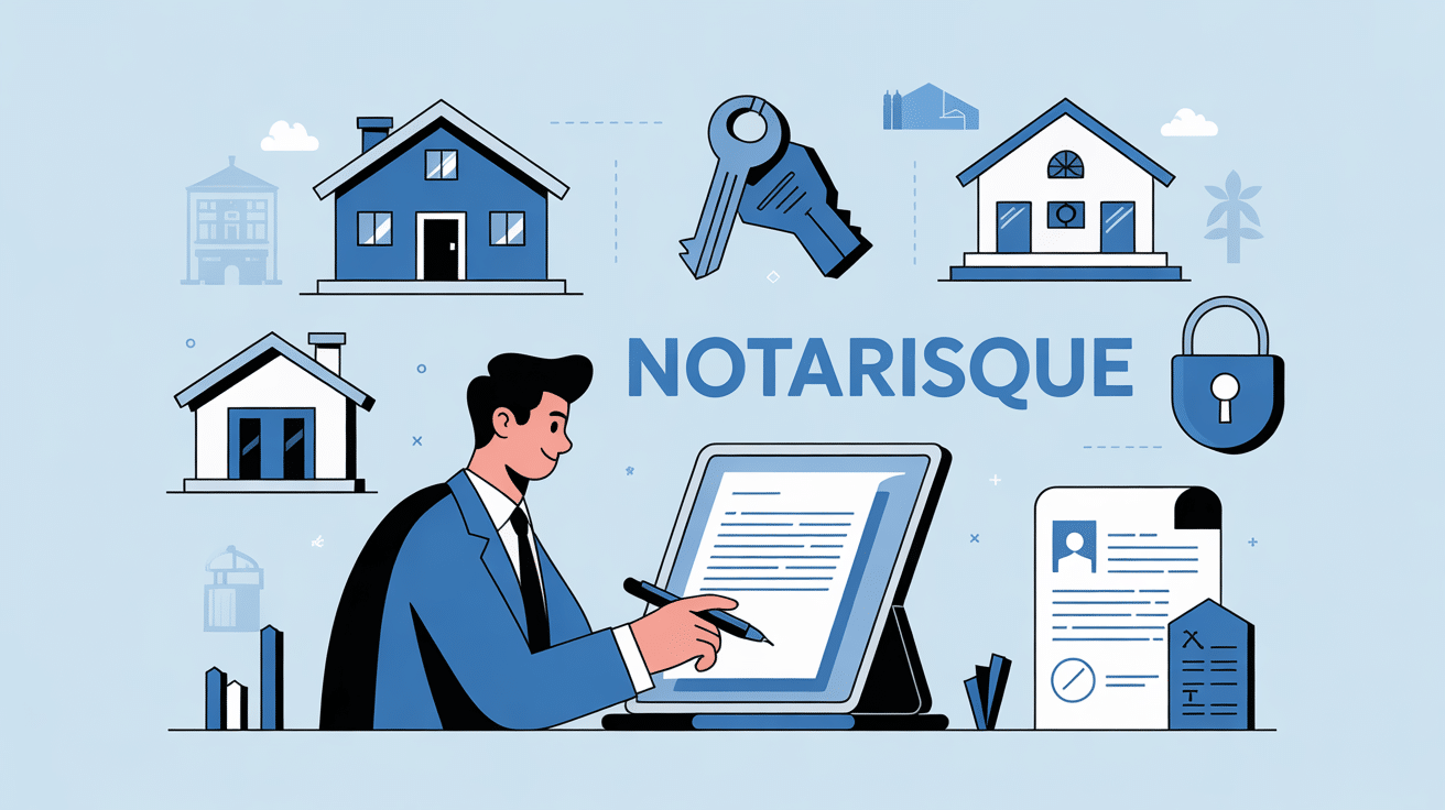 notarisque illustration notaire tablette icones immobilier