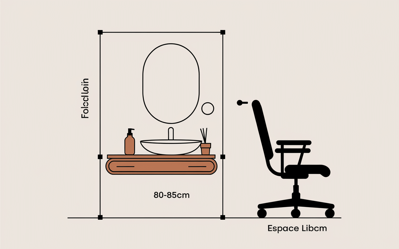 Schéma technique hauteur lavabo PMR pour fauteuil roulant