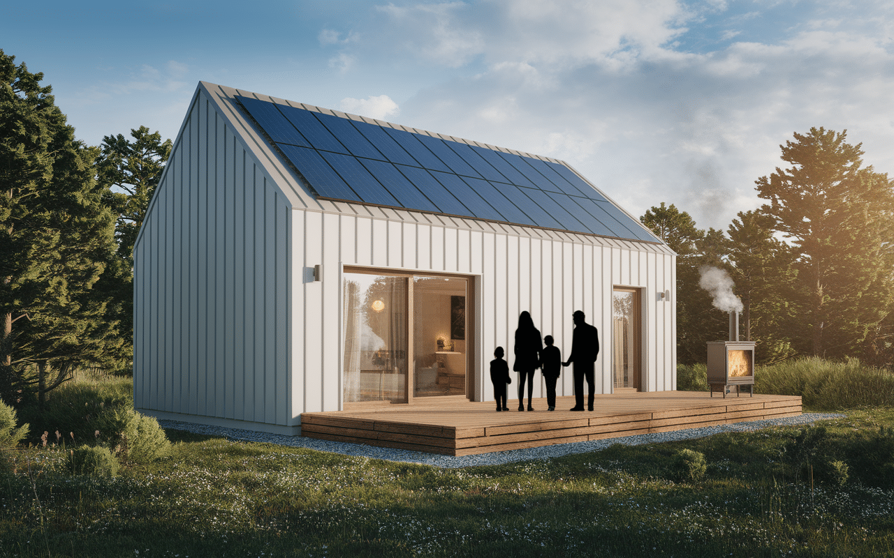 Famille devant yourte moderne et écologique
