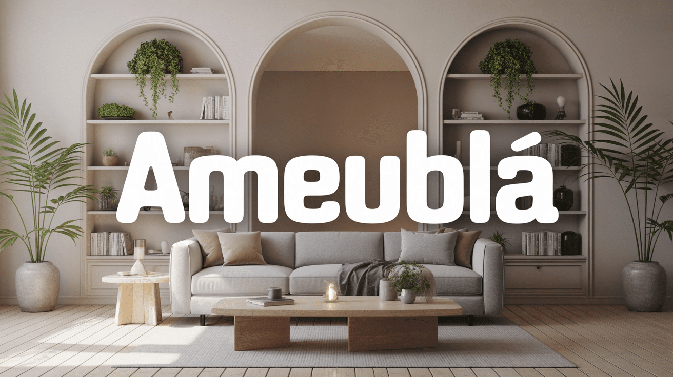 Salon ameubla avec canapé design et lumière douce