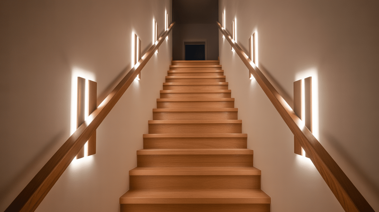 applique murale pour escalier contemporain en bois avec LED