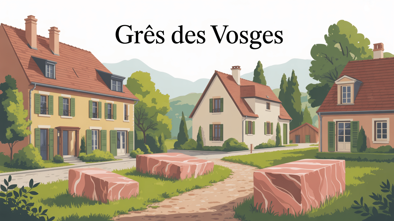 grès des vosges devant maisons alsaciennes