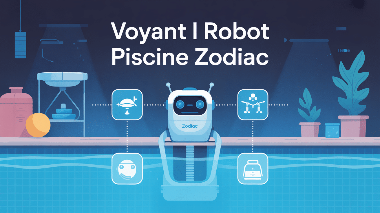 robot piscine zodiac voyant i clignote près piscine avec symboles alerte