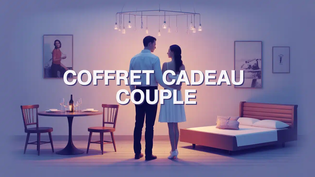 Illustration coffret cadeau couple avec moments romantiques